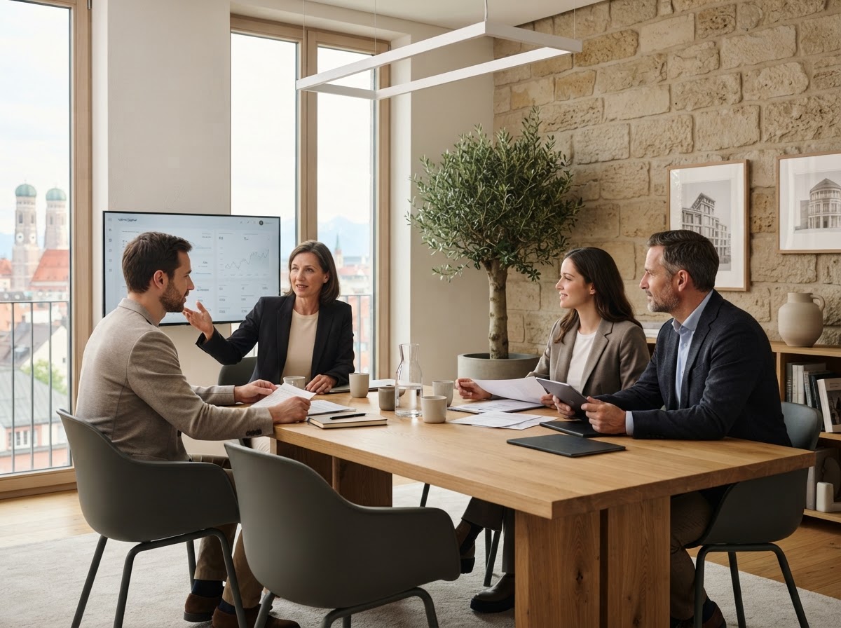 Veltrix Capital team reviewing AI-driven data analysis on screen